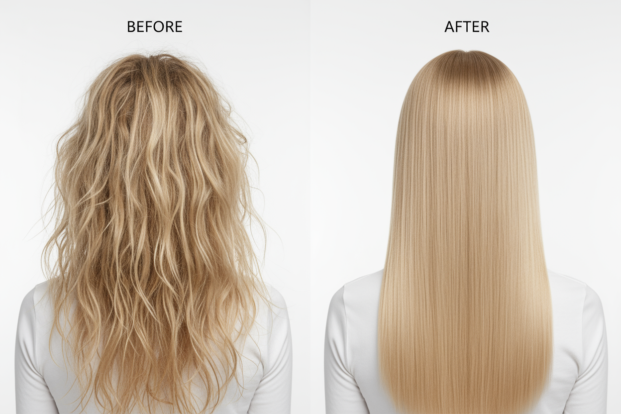 Arganmidas Hair Permanents & Straighteners - blond hair before and after  